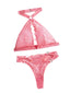 House Of Dasein Backless Sexy Bra With Floral Lace Hanging Neck Triangular Cup Lingerie Two-Piece Set For Women Pink - Pink - M