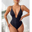 Fashion Style Pattern Neckline Fit Type Of Clothing Solid Color Deep V Fitted Bodysuit With Thong - Black - Xl