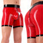 House Of Dasein Red And Black Latex Rubber Shorts With Crotch Zip For Men U Pouch Design - Red With Black - Custom Made