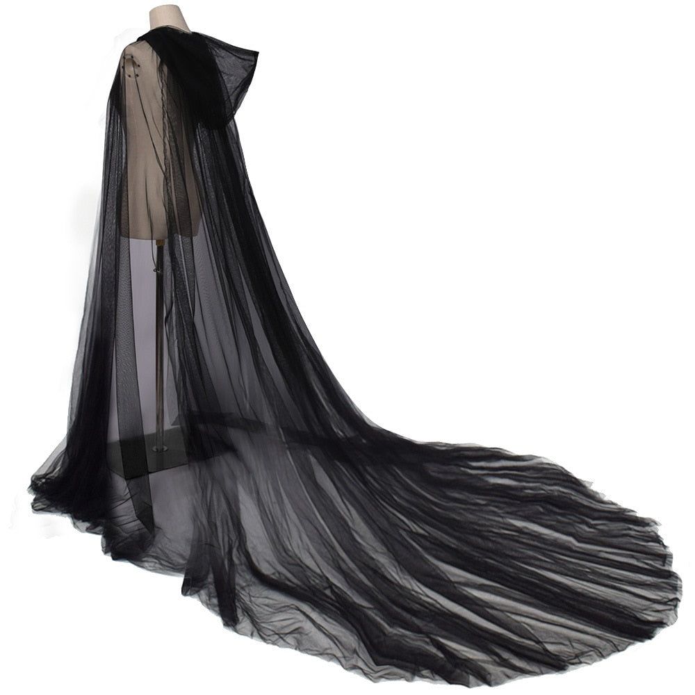 House Of Dasein Cosplay Halloween Costume Women Hooded Tulle Cape Cloak Wedding Bridals - Black Main image