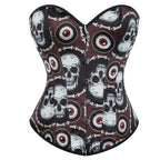 House Of Dasein Skull Print Gothic Corset Front Busk Closure Lace Up Boned Plus Size Xs-Xl