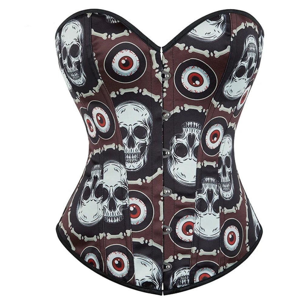 House Of Dasein Skull Print Gothic Corset Front Busk Closure Lace Up Boned Plus Size Xs-Xl
