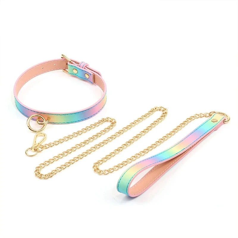 House Of Dasein Adult Sm Products Bdsm Bondage Rainbow Neck Collar And Flirting Leash Main image