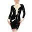 House Of Dasein Women Latex Tuxedo Dress Long Sleeves Rubber Back Zip Club Wear - Black And White - Xxl