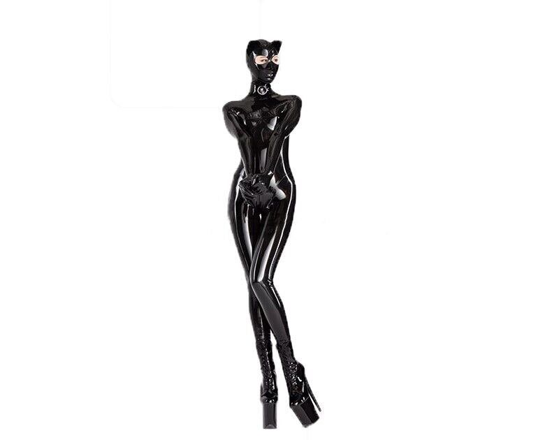 House Of Dasein Sexy Full Body Black Latex Gummi Catsuit Ear Cosplay Rubber Bodysuits Back Crotch Zip - Black - L - Unisex