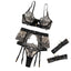 House Of Dasein Sexy Embroidered Complex Metal Buckle Lingerie Transparent Bra Front-Opening Four-Piece Set - M