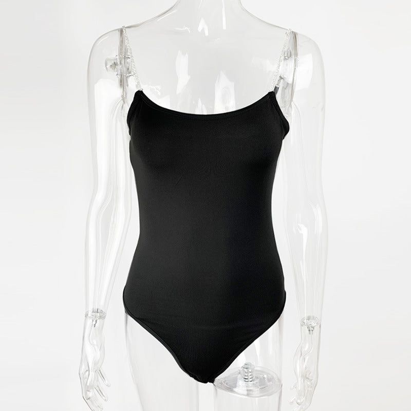 Slim Fit Top Sexy Low Cut Camisole Jumpsuit - Black - L