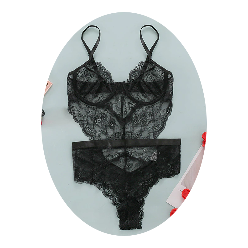 Sexy Lace Sheer Floral Backless Bodysuit Open Crotch Teddy Lingerie Women - Black - L
