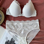 Sexy Women's Underwear Front Closure Backless Small Chest Gathering Bra Anti-Sagging Plus Size Lace Set - White - S