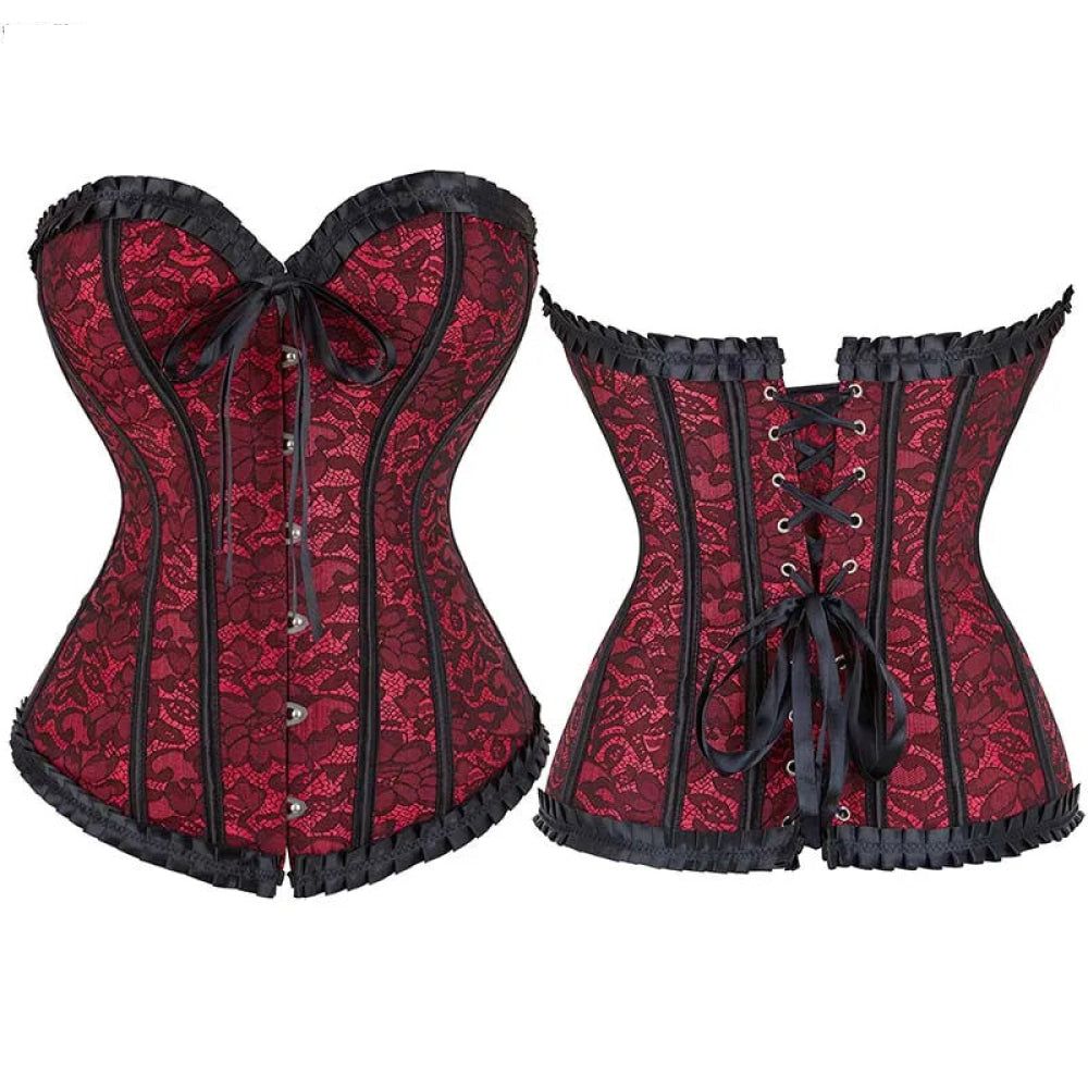 House Of Dasein Fishbone Bow Tight Chest Binder Bustier For Gothic Dress Women 10 Ruffled Lace Victorian Corset Top Purple Medium - Red - M Main image