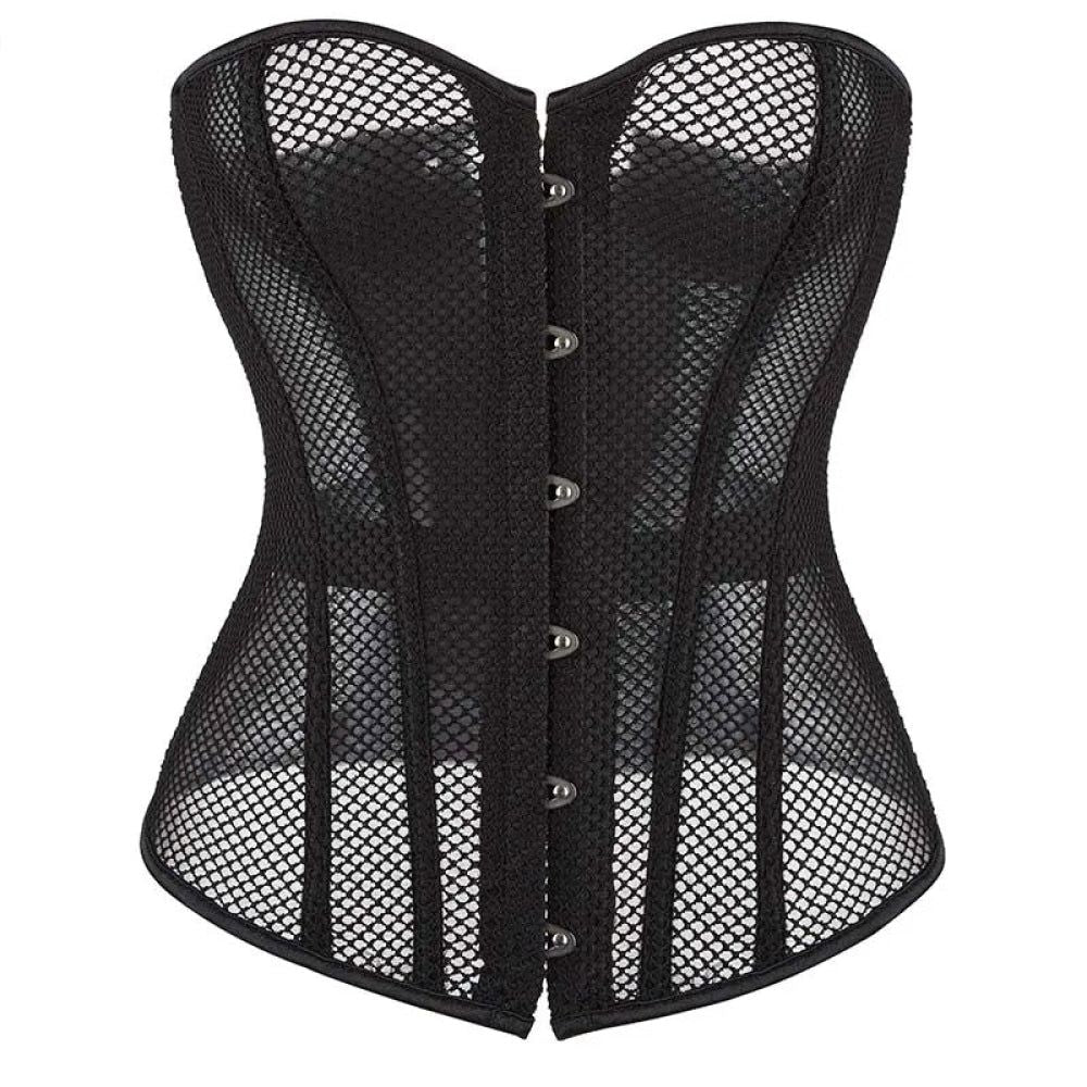 House Of Dasein Fish Bone Gothic Mesh Net Patchwork Satin Overbust Corset Xs - S