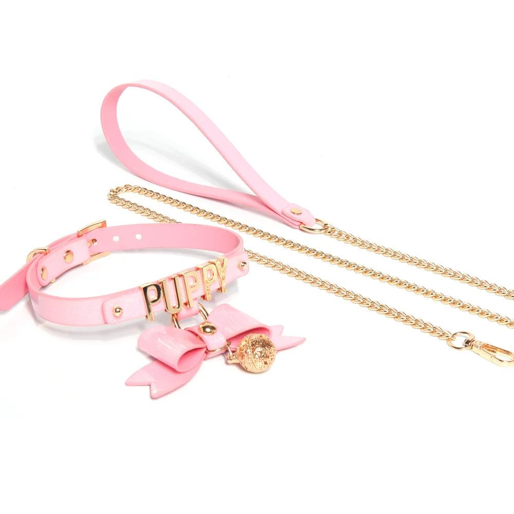 House Of Dasein Bdsm Choker With Glowing Bell Lead Rope Puppy Play Sextoy For Women Couple Collar Bondage Harness Woman Accessories Sexy Cosplay - Pink