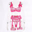 House Of Dasein 5 Piece Bows Mesh Fishnet Sexy See Through Lingerie Set Women Black Blue Neon - Rose - M