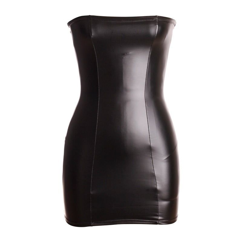 House Of Dasein Matte Faux Leather Wet Look Tube Bodycon Mini Dress Foursided Stretch Material - L