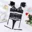House Of Dasein Feather Lingerie Lace Transparent Set Seductive Underwear 4 Piece - Black - L