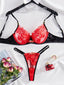 House Of Dasein Female Embroidered Sexy Underwear Set Red & Black Valentine's Day Collection - Black And Red - S