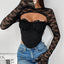 House Of Dasein Sexy Lace Splicing Long Sleeve T Shirt - Black - M