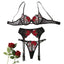 Embroidered Sexy Three-Point Style Erotic Lingerie Gathering Bra Piece Set - Black And Red - S