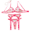 House Of Dasein Embroidered Mesh Perspective Sex Set Sexy Underwear 3 Piece - Pink Beige - L