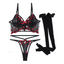 House Of Dasein Delicate Small Floral Hollow Design Complex Three Piece Silk Stocking Sexy Lingerie Set - Wine Red - S