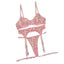 House Of Dasein Flocked Heart 3 Piece Sexy Women's Lingerie Garter Belt Cute Girl Set - Pink - L