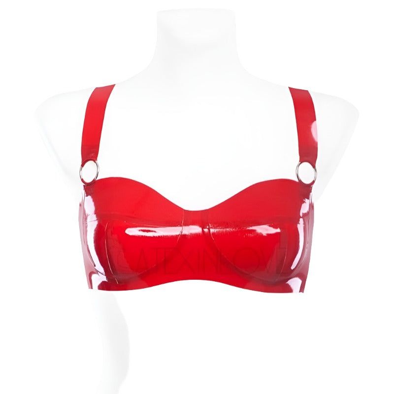 House Of Dasein Sexy Lingerie Women's Red Latex Bra Underwear With Metallic Rings - D