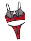 Mesh Sexy Patent Leather Women's Underwear Gathering With Steel Ring For Fun Two Piece Set - Black And Red - S