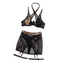 Cross Strap Leopard Print Patchwork Neck See Through Suit For Women - Black - M