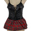 Sexy Pu Uniform Waist Support Ultra-Short Skirt With Binding Bodysuit Set - As Shown In The Figure - Xl