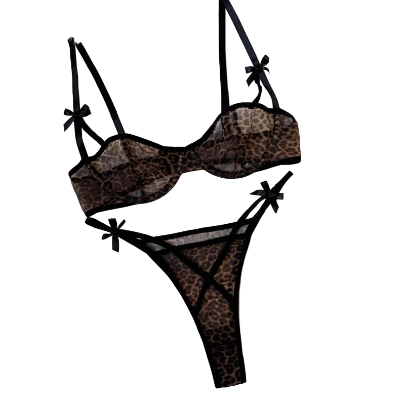 House Of Dasein Sexy Lingerie Set Leopard Print Erotic French Bra Ultra Thin Mesh Underwear - Leopard Print - M