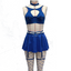 Lace Erotic Lingerie Set Sexy Bra Solid Color Leather - Blue - M