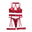 Necklace Bra Set Ultra Thin Mesh Transparent Sexy Strap Metal Buckle Tempting Lingerie - Wine Red - L