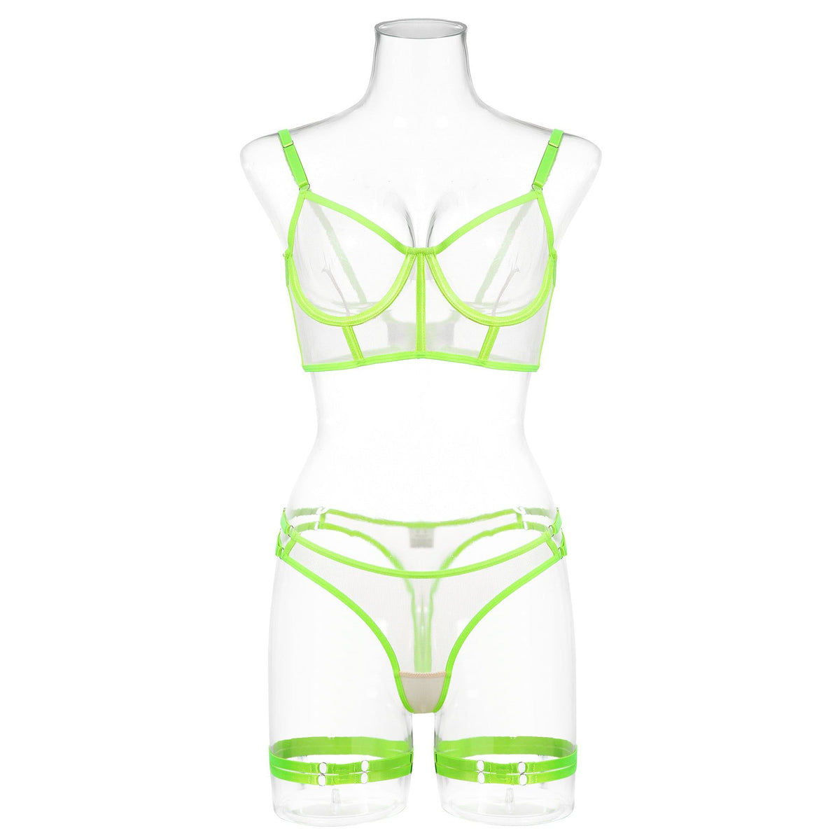Lace Mesh Sheer Bra For Women With Seductive Design - Fluorescent Green - S Main image