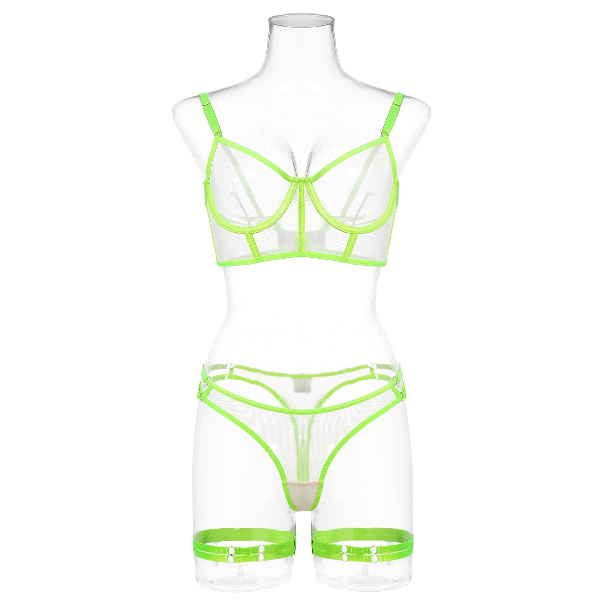 Lace Mesh Sheer Bra For Women With Seductive Design - Fluorescent Green - S