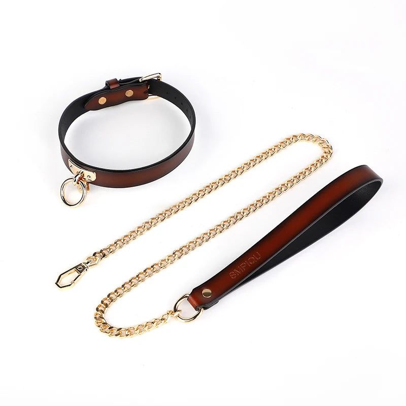 House Of Dasein Bondage Genuine Leather Collar Slave Bed Neck Restraint With Leash Bdsm Erotic Sex Toys For Women Couples Adult Games - Orange 1