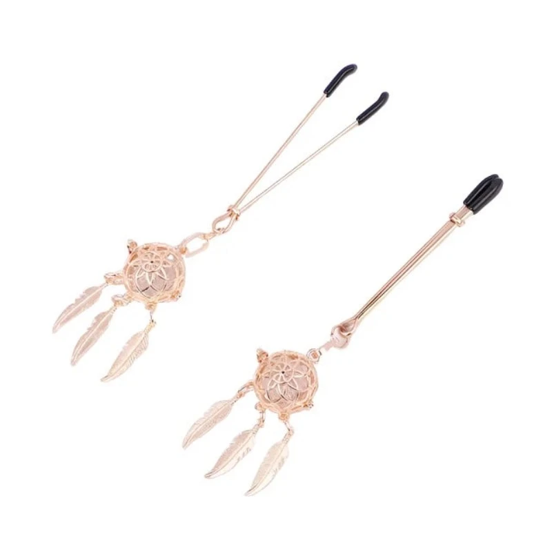 House Of Dasein Tlemeny Metal Feather Lantern Nipple Clamps Clips Bdsm Breast Bondage Restraint Toy - Narrow Gold