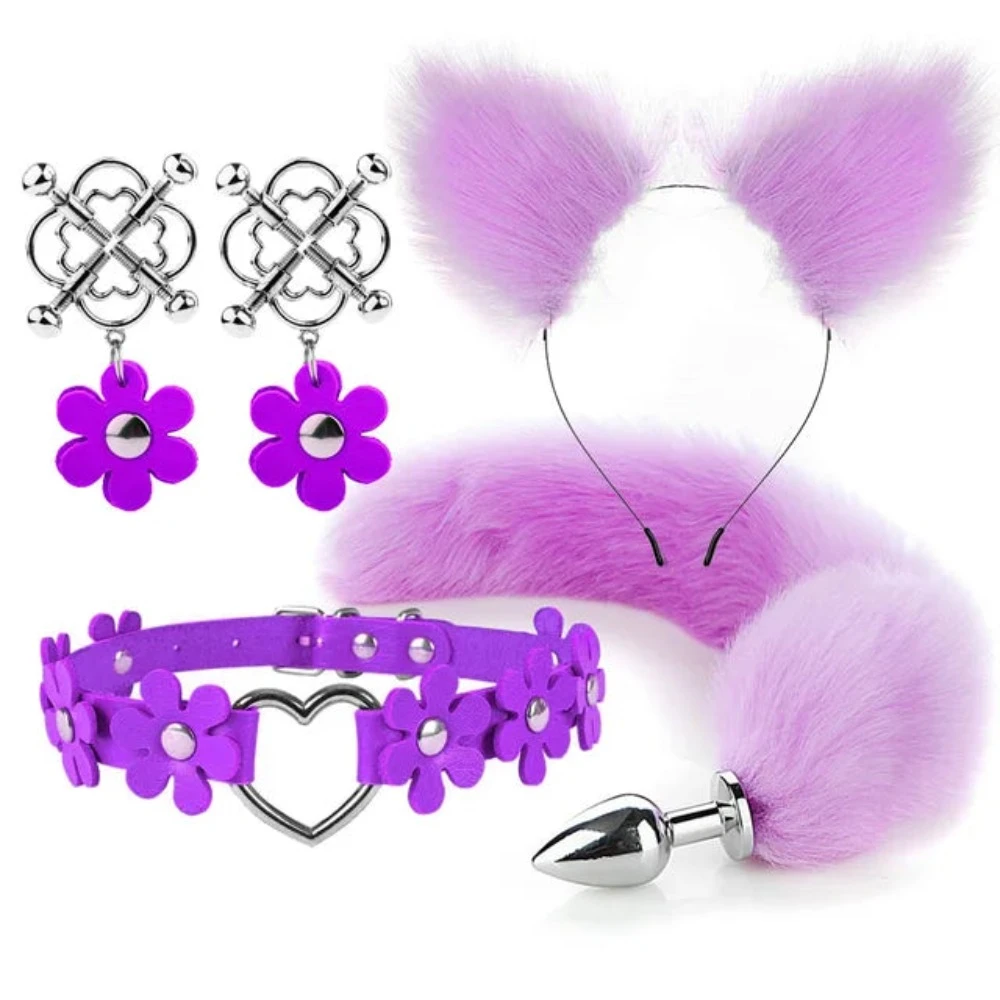 House Of Dasein Cute Fox Tail Anal Plug Cat Ears Headbands Set Adult Toys For Women - Purple - Style C Main image