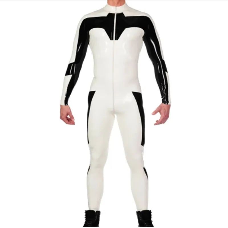House Of Dasein White And Black Latex Catsuit No Socks Front Crotch Zip For Men Costumes - White - Xxl