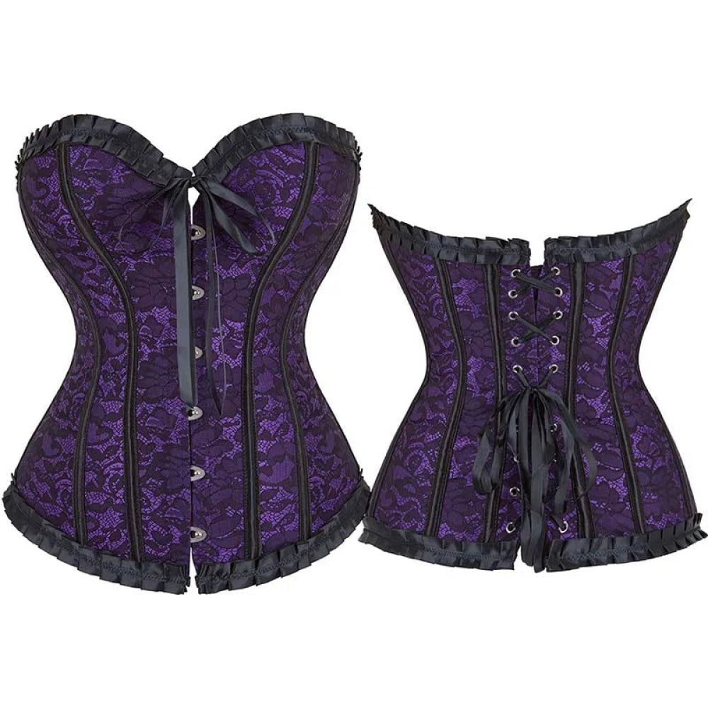 House Of Dasein Floral Lace Up Overbust Corset For Mature Women - Red 4Xl - Purple - S