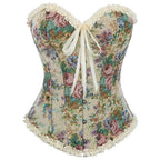 House Of Dasein Floral Lace Trim Overbust Corset Women 1920S Retro Bustier With Boning And Front Busk Closure 525 Small - Xl