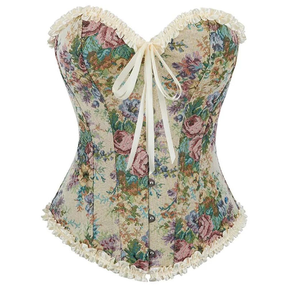 House Of Dasein Floral Lace Trim Overbust Corset Women 1920S Retro Bustier With Boning And Front Busk Closure 525 Small - Xl