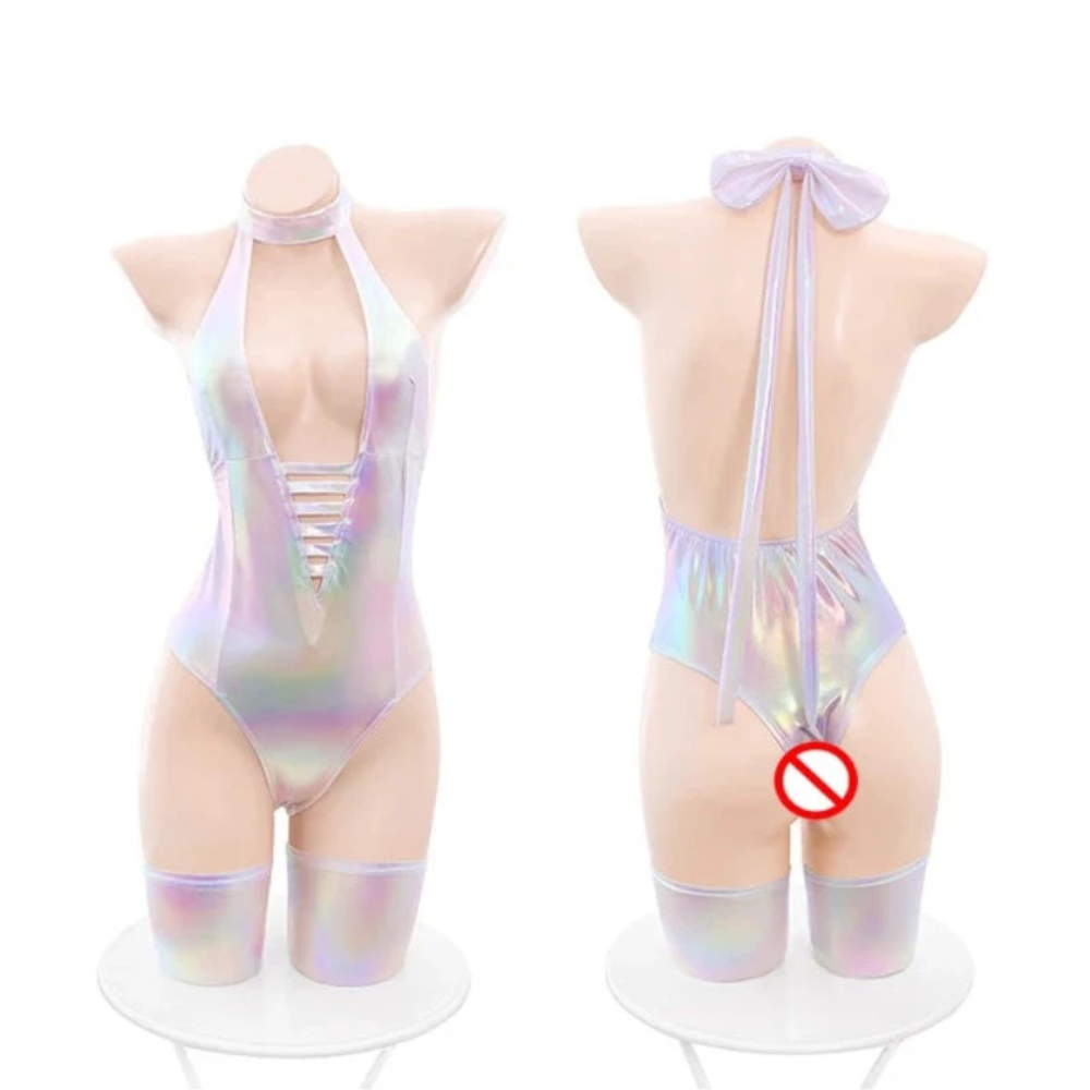 House Of Dasein Laser Silver Open Crotch Bodysuit Women Lingerie Anime Ayanami Rei Costume Main image