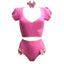 House Of Dasein Latex Rubber Women Pink Top Shirt And Shorts With Neck Collar Handmade Costumes - Pink - Xxl