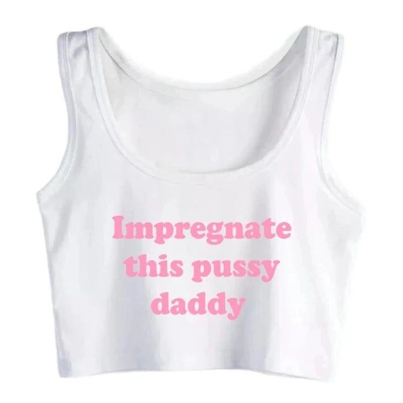House Of Dasein Impregnate This Pussy Daddy Design Sugar Baby Slim Crop Top Erotic Clothing - White - Xxl