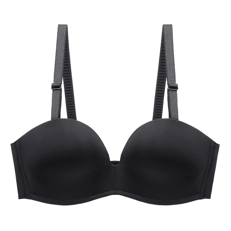House Of Dasein Summer Smooth Anti-Slip Seamless Gathered Sexy Comfortable Daily Plus Size Single Bra - Black - 80C