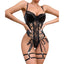 Lingerie Bodysuit With Pu Leather And Lace Trim Push-Up Bra Fitted Underwear For Nightclub - Black - S