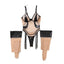 Mesh Pu Leather Patchwork Jumpsuit Leg Socks Ultra Thin Non Removable Lingerie Set - Black Skin Color - L