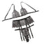 House Of Dasein Mesh Perspective Slimming Bra Set Sexy Underwear 3 Piece - Black - M