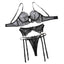 Perspective Embroidered Sexy Bra Set With Lace Underwear And Three Piece - Black - L