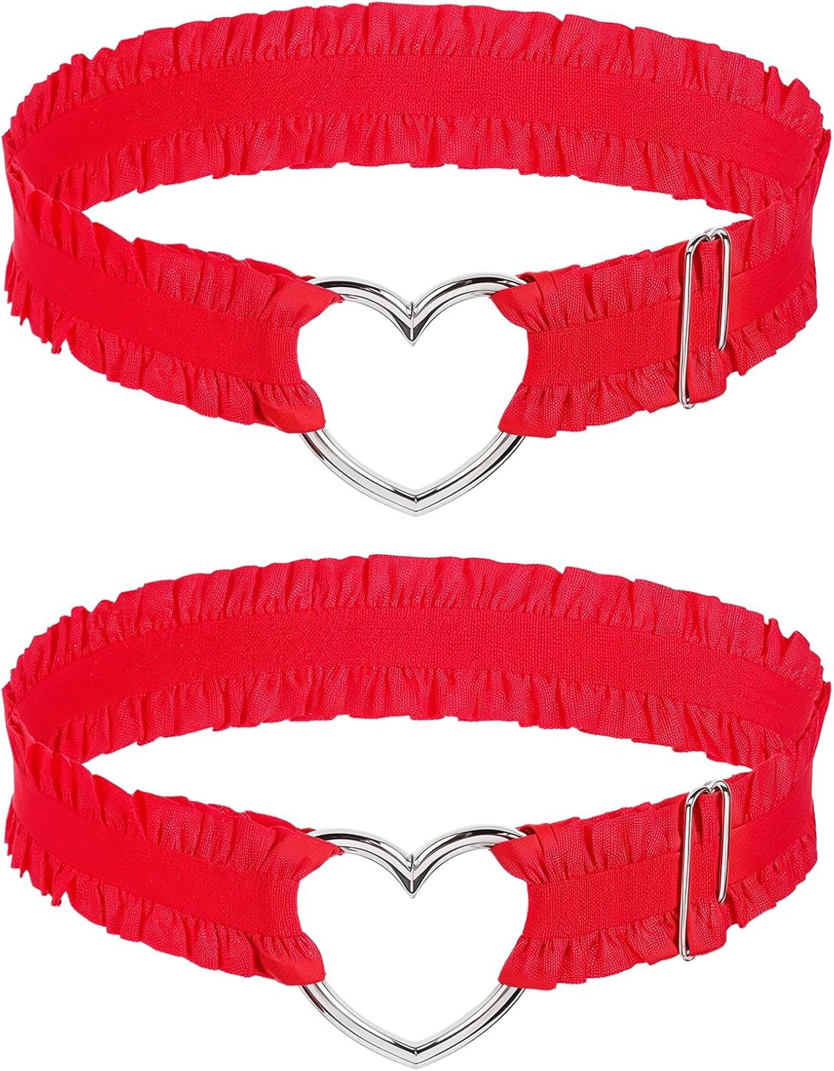House Of Dasein 2 Pcs Heart Lace Thigh Garters Red Belt Elastic Leg For Women Main image